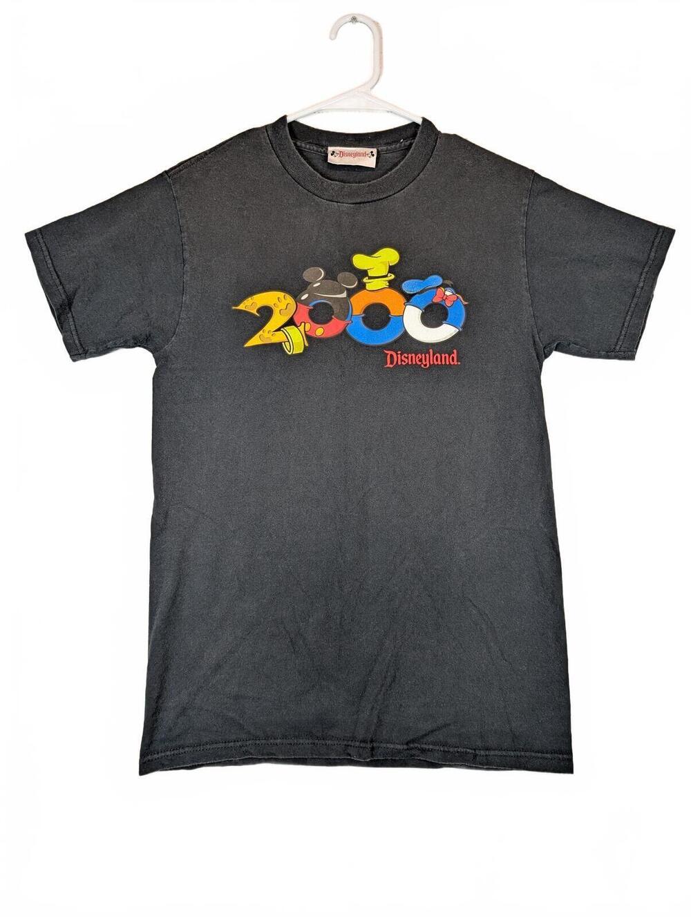 Disneyland 2000 Graphic Character Y2K Crewneck Tee Gray Mens Small Made In USA